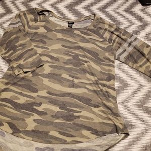 Camoflauge Baseball Jersey Style Top